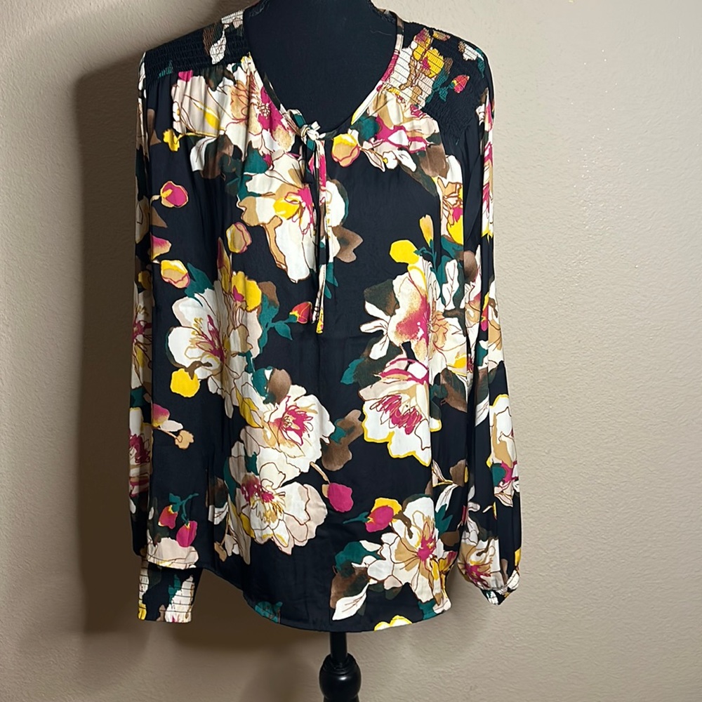 PLUS Long Sleeve Floral Blouse